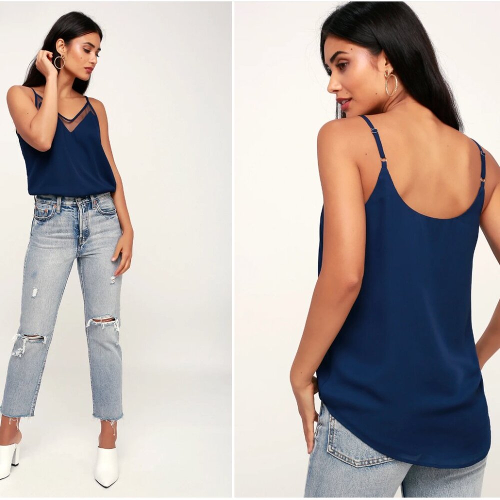 Lulus Sweet Fling Navy Blue Mesh Tank Top